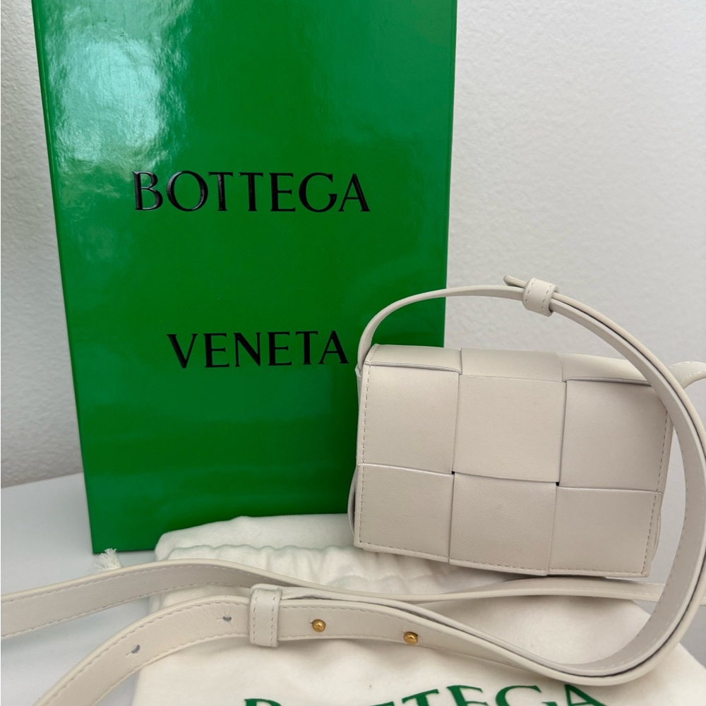 Bottega Veneta Mini Cassette White Crossbody Bag with Intrecciato Weave